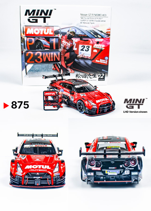 Mini GT 1/64 Nissan GT-R NISMO #23 ''MOTUL AUTECH GT-R 2021'' SUPER GT SERIES Suzuka winner W/ Matsuda Figure Tsugio Matsuda Collection No.2 MGT00875